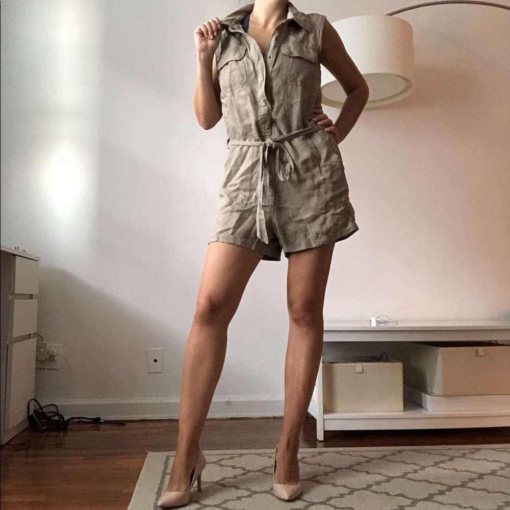 Blanknyc Beige Linen Romper